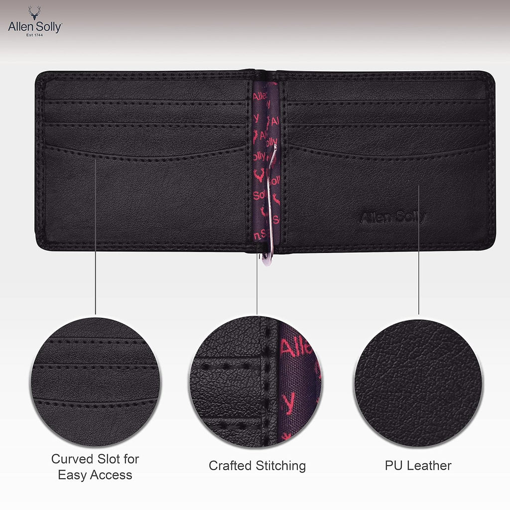 Allen Solly Men's Money Clip Leather Bi-Fold Slim Wallet with Card Holder & Money Clipper.